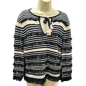 Lisa Todd Striped V Neck Sweater NWT Size Small